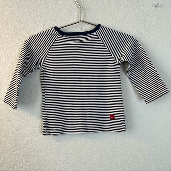 Tea Collection mini stripe long sleeve tee top navy blue ivory cream off-white - Picture 3 of 4